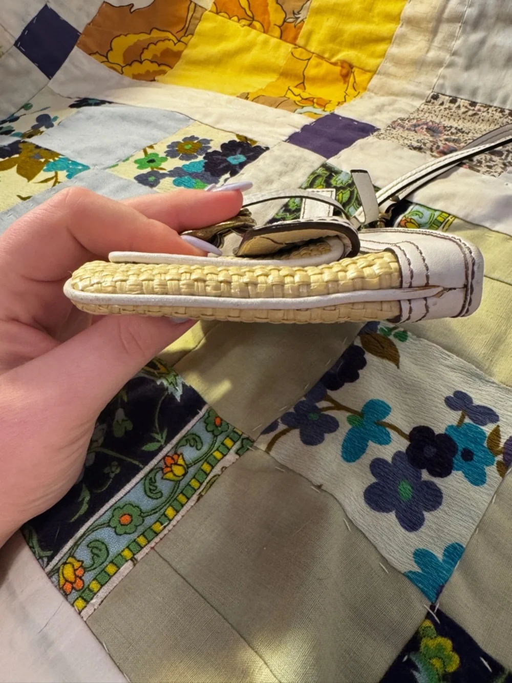 Vintage Coach Legacy Leather & Straw Wristlet | Off White Straw Snap Flap